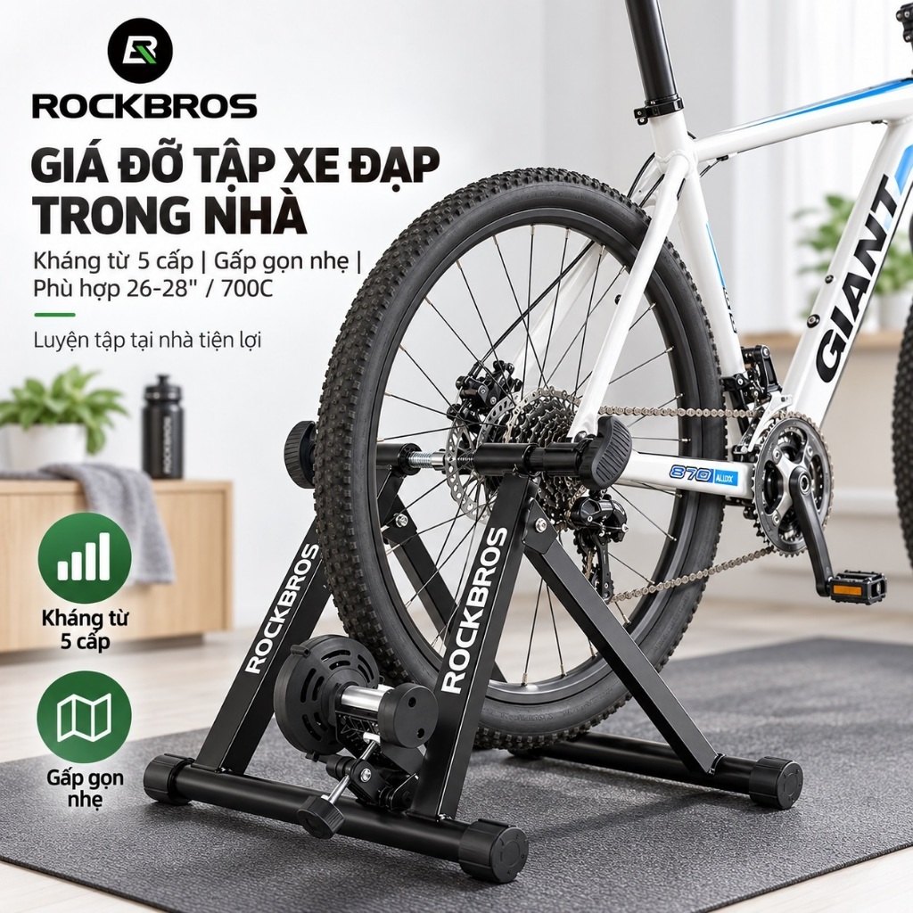 【Giao hàng 3 ngày】ROCKBROS Bộ Tập Xe Đạp Trong Nhà Magnetic 5 Cấp Gấp Gọn Cho 26-28 Inch 700C Road MTB Siêu Nhẹ 7.2kg Tải Trọng 135kg