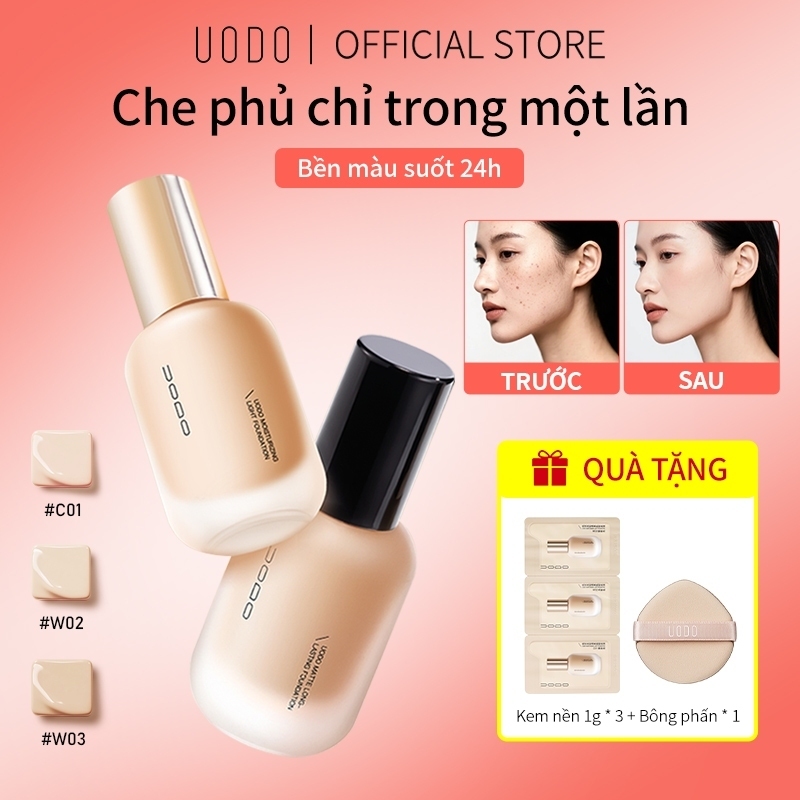 Kem nền UODO che khuyết điểm cao Lâu trôi kiềm dầu Mịn như nhung không mốc 24h 30g