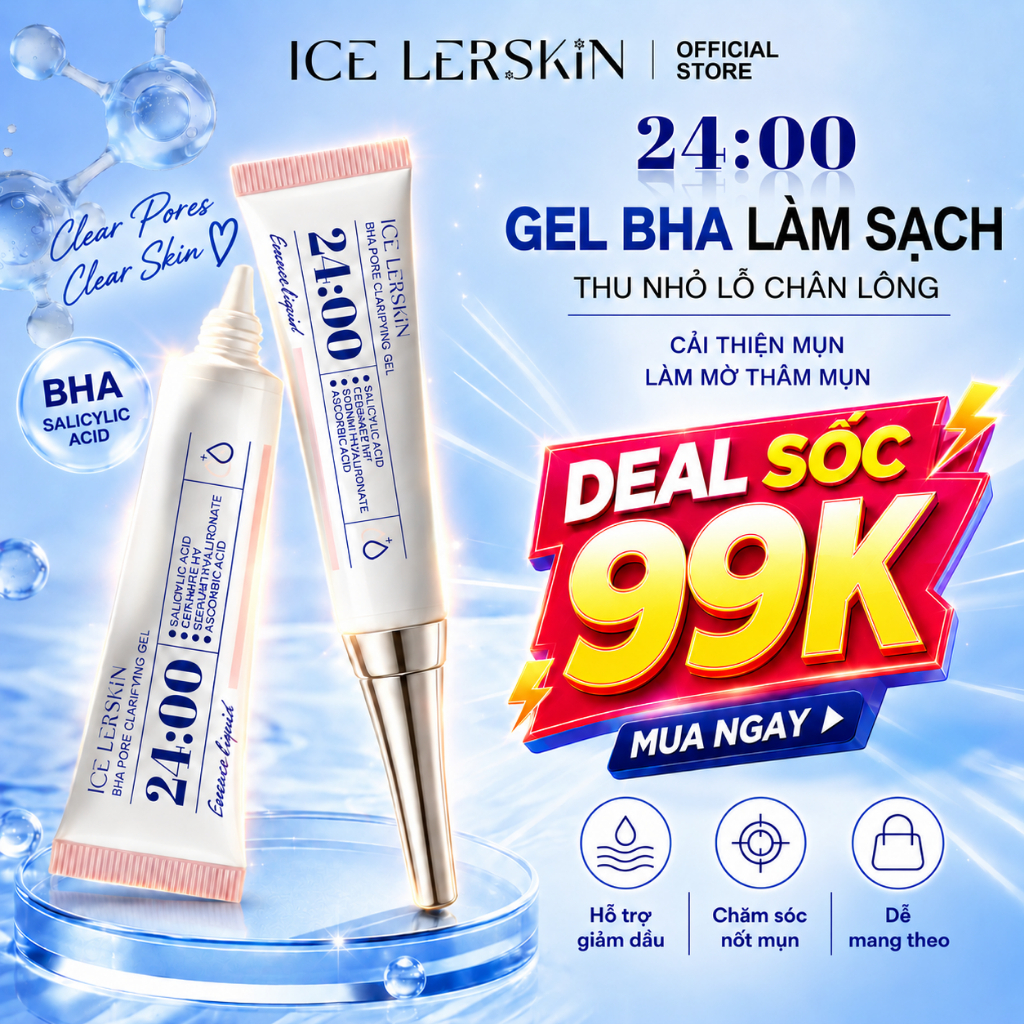 ICE LERSKIN Gel BHA | Chăm Sóc Nốt Mụn Với Salicylic Acid | Chăm Sóc Da Mụn Cục Bộ | Hỗ Trợ Cải Thiện Dấu Vết Sau Mụn | Chăm Sóc Lỗ Chân Lông | Kiểm Soát Dầu Cho Da  15ML