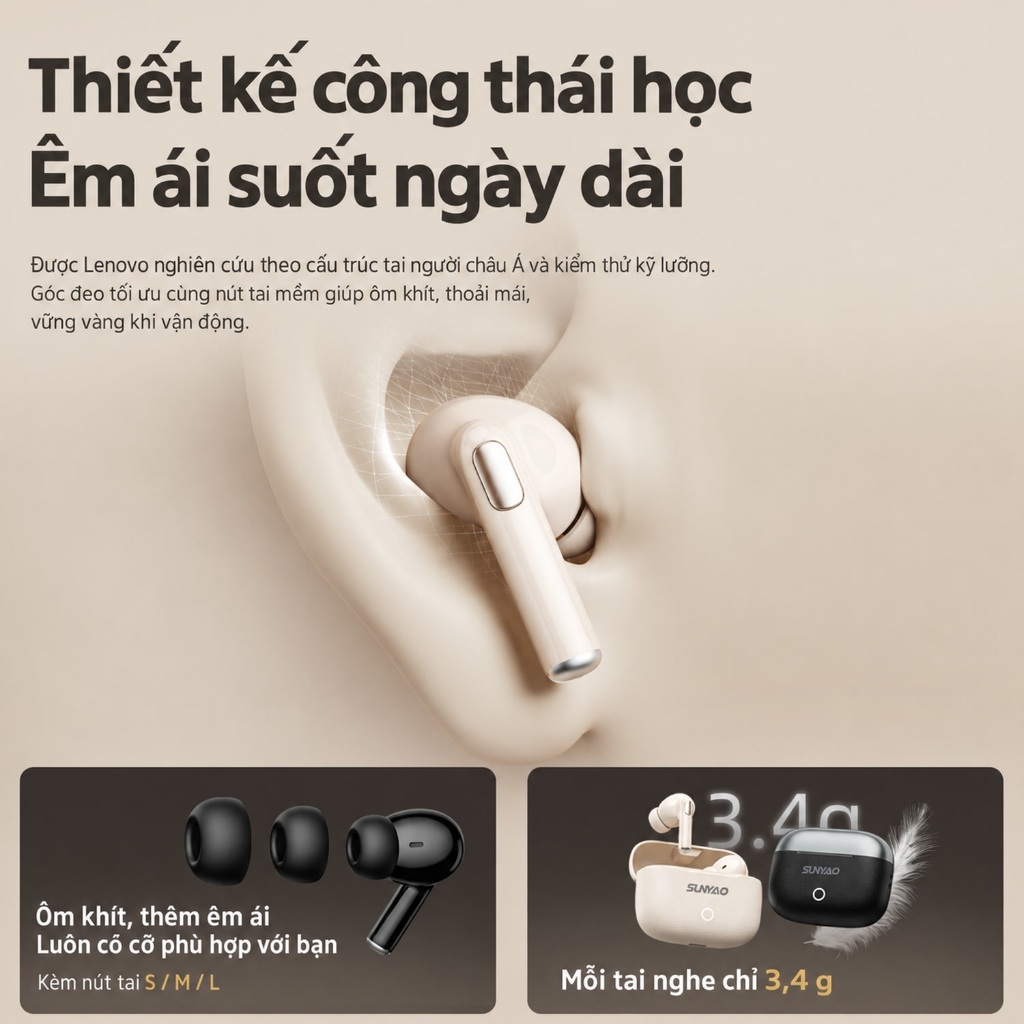 Tai nghe không dây Lenovo Sunyao LE221 Tai nghe nhét tai Tai nghe nhét tai có ENC khử tiếng ồn Vỏ kết cấu da pin 24H cho nhạc hoặc cuộc gọi Bluetooth 6.0 | BigBuy360 - bigbuy360.vn