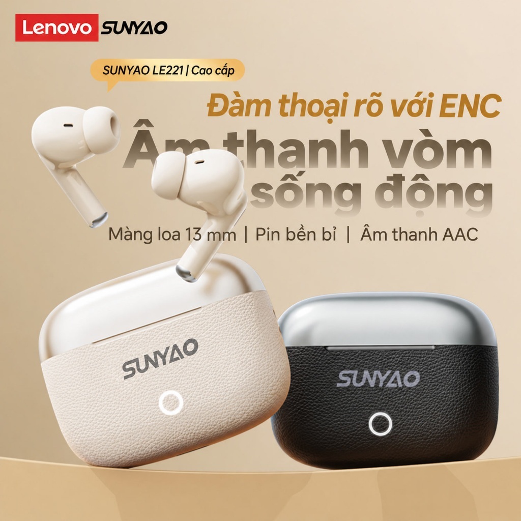 Tai nghe không dây Lenovo Sunyao LE221 Tai nghe nhét tai Tai nghe nhét tai có ENC khử tiếng ồn Vỏ kết cấu da pin 24H cho nhạc hoặc cuộc gọi Bluetooth 6.0 | BigBuy360 - bigbuy360.vn