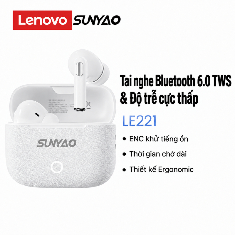 Tai nghe không dây Lenovo Sunyao LE221 Tai nghe nhét tai Tai nghe nhét tai có ENC khử tiếng ồn Vỏ kết cấu da pin 24H cho nhạc hoặc cuộc gọi Bluetooth 6.0 | BigBuy360 - bigbuy360.vn