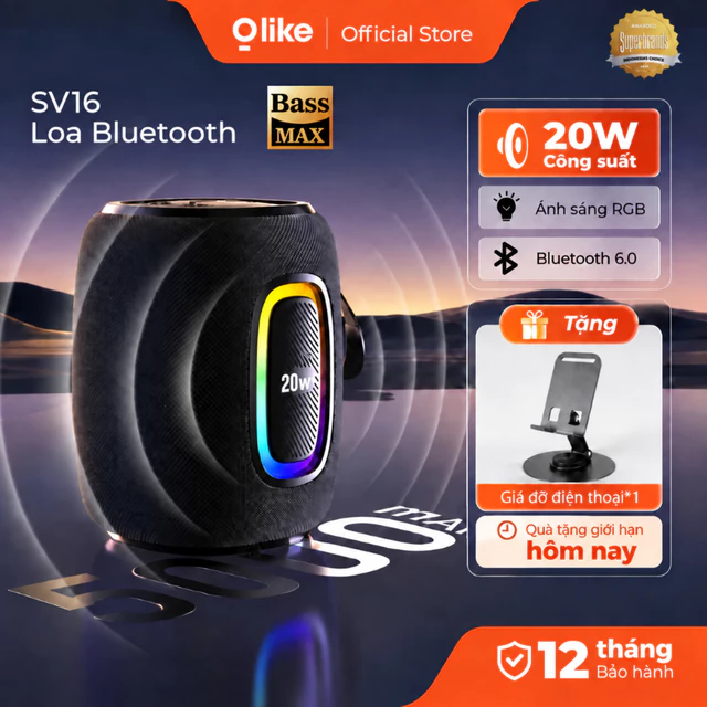 Olike SV16 Loa Bluetooth 20W Loa Bluetooth Bass Mạnh RGB Bluetooth 6.0 TWS Loa Di Động Pin 5000mAh