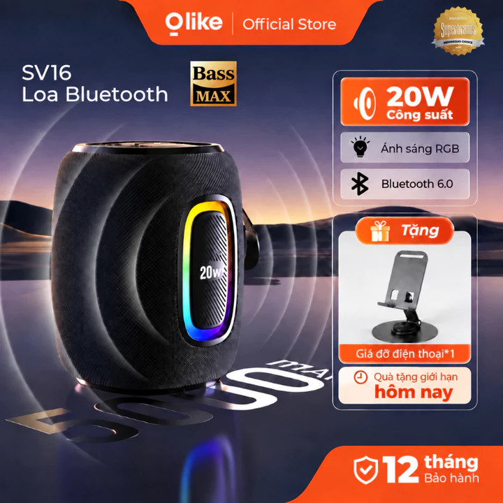 Olike SV16 Loa Bluetooth 20W Loa Bluetooth Bass Mạnh RGB Bluetooth 6.0 TWS Loa Di Động Pin 5000mAh