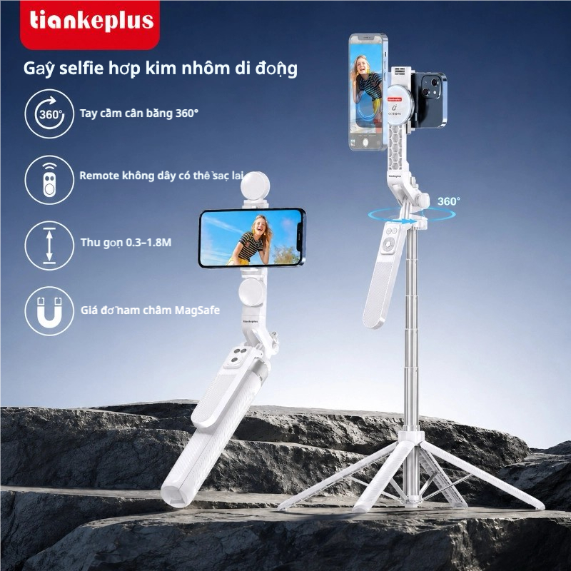 Tiankeplus GM35Pro Gậy Selfie MagSafe 2in1 Có Kẹp Điện Thoại Kèm Điều Khiển Từ Xa Không Dây | Tripod Điện Thoại Chân Quay Video Gậy Chụp Ảnh