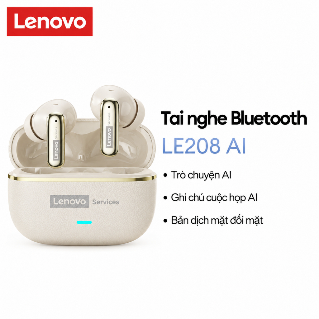 Tai nghe chơi game Lenovo LE208 AI Tai nghe Bluetooth Chất lượng âm thanh HIFI 36 giờ AI Dịch thời gian thực IPX5 Bluetooth chống nước 6.0