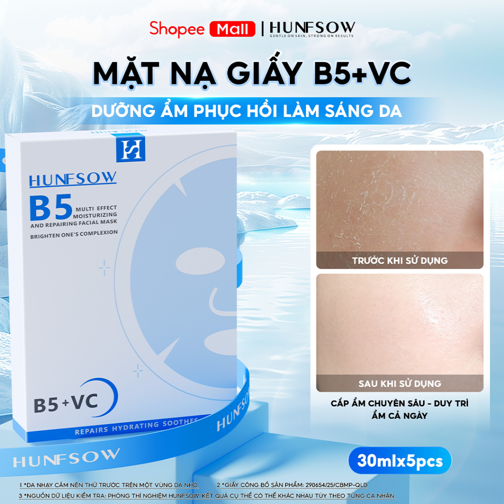 Mặt Nạ HUNFSOW Dưỡng ẩm /phục hồi da Vitamin C & B5 Làm sáng da Trắng da/Cho Da Mụn Da Dầu Nhạy Cảm/ Hộp 5 Miếng