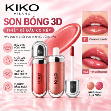 KIKO Nước Bóng Son Bóng 3D Dưỡng Ẩm Son Bóng HydraGloss Dưỡng Ẩm Son Bóng Thủy Tinh Son Bóng Màu Rendering Gương Son Bóng Dưỡng Ẩm Son Môi Nữ Trang Điểm Milano