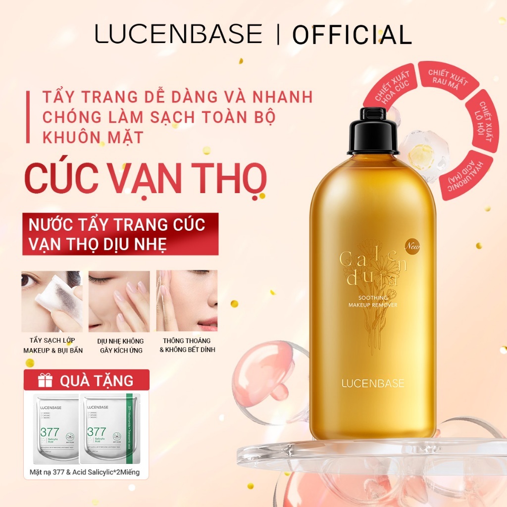 Nước tẩy trang làm dịu da LUCENBASE Calendula 500ml - Làm sạch sâu, nhẹ nhàng, không chứa cồn cho mọi loại da