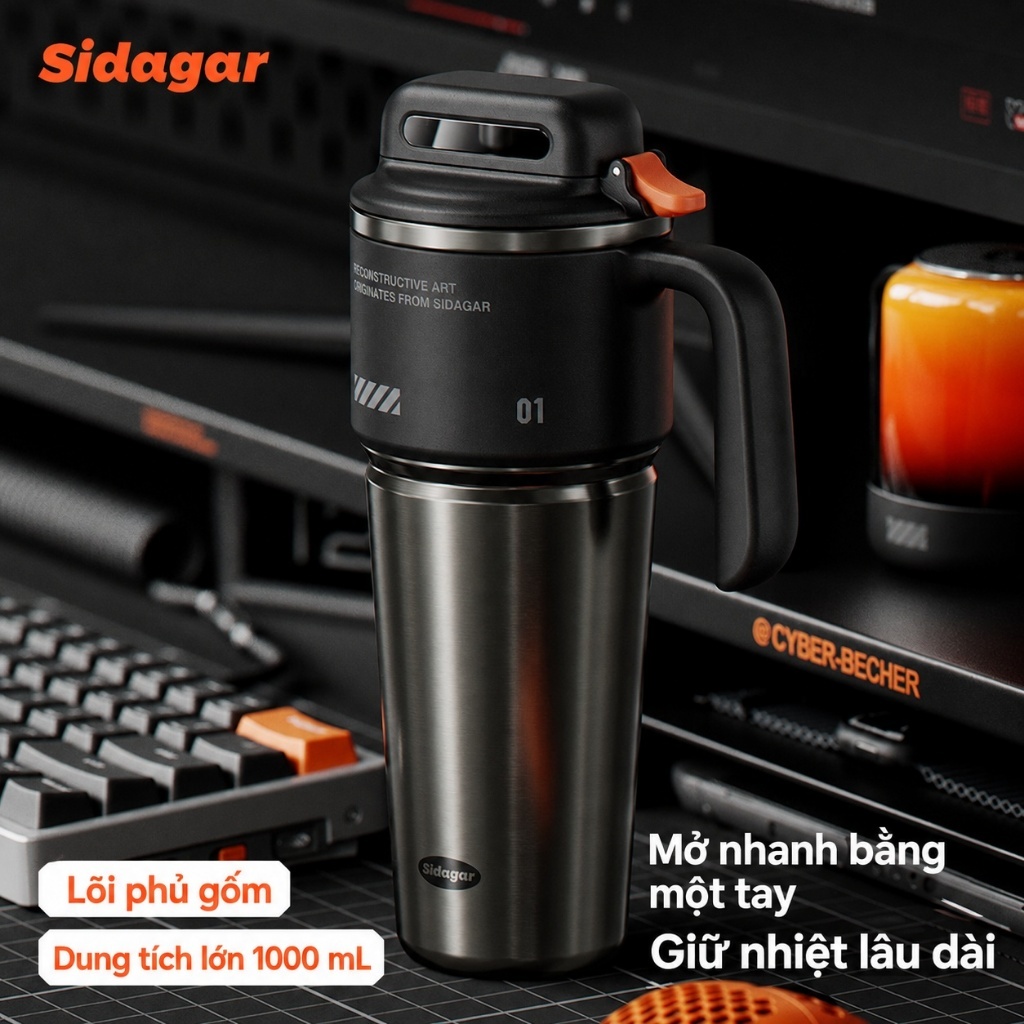 Sidagar Bình giữ nhiệt | Mở nắp một chạm | Dung tích lớn | Phủ gốm sứ | Giữ nóng lạnh | BigBuy360 - bigbuy360.vn