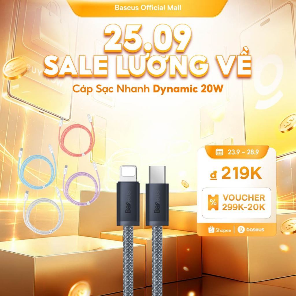 Dây Cáp Baseus PD 20W Nối Đầu USB-C Sang Đầu L Sạc Nhanh Hỗ Trợ Truyền Dữ Liệu 480Mbps