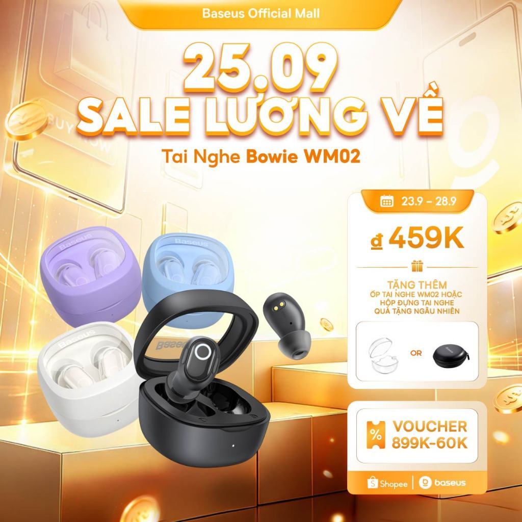 Tai nghe nhét tai không dây BASEUS WM02 bluetooth 5.3 TWS chống ồn