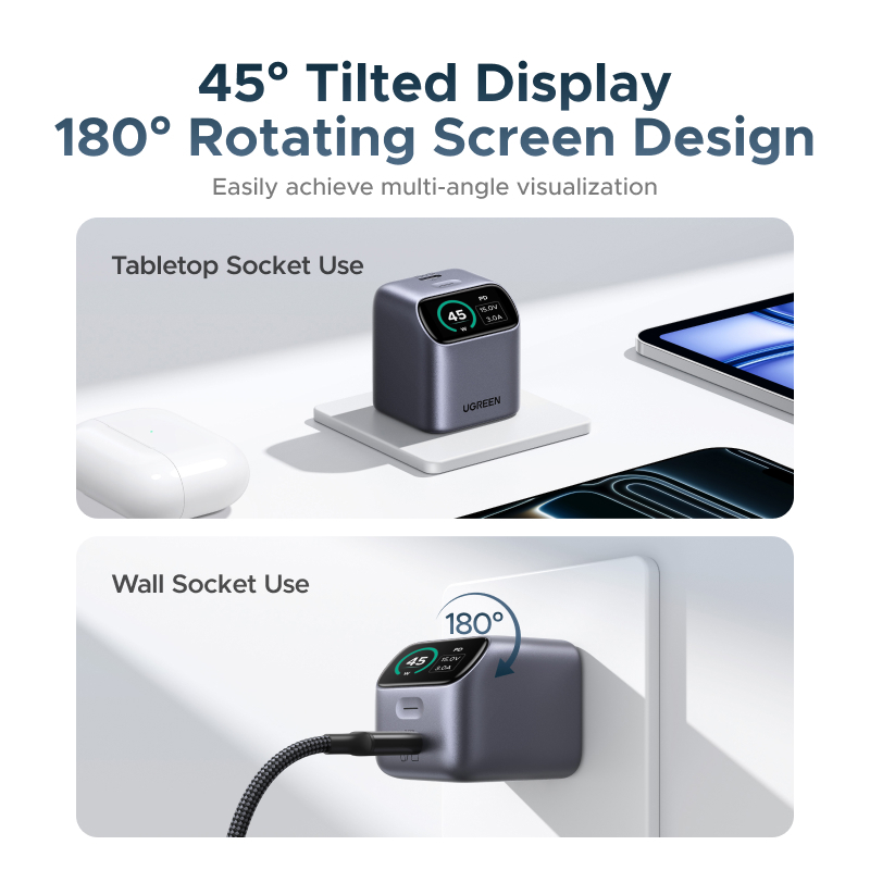 Bộ sạc USB-C UGREEN 45W GaN có màn hình thông minh, Màn hình biểu tượng cảm xúc sạc nhanh Nexode cho iPhone 17 / 16 / Pro Max, Samsung S26 / S25 / S24 Ultra, iPad | BigBuy360 - bigbuy360.vn