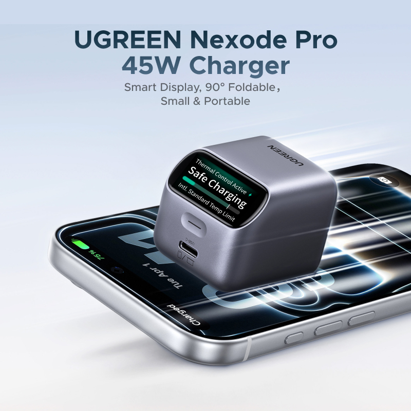 Bộ sạc USB-C UGREEN 45W GaN có màn hình thông minh, Màn hình biểu tượng cảm xúc sạc nhanh Nexode cho iPhone 17 / 16 / Pro Max, Samsung S26 / S25 / S24 Ultra, iPad | BigBuy360 - bigbuy360.vn