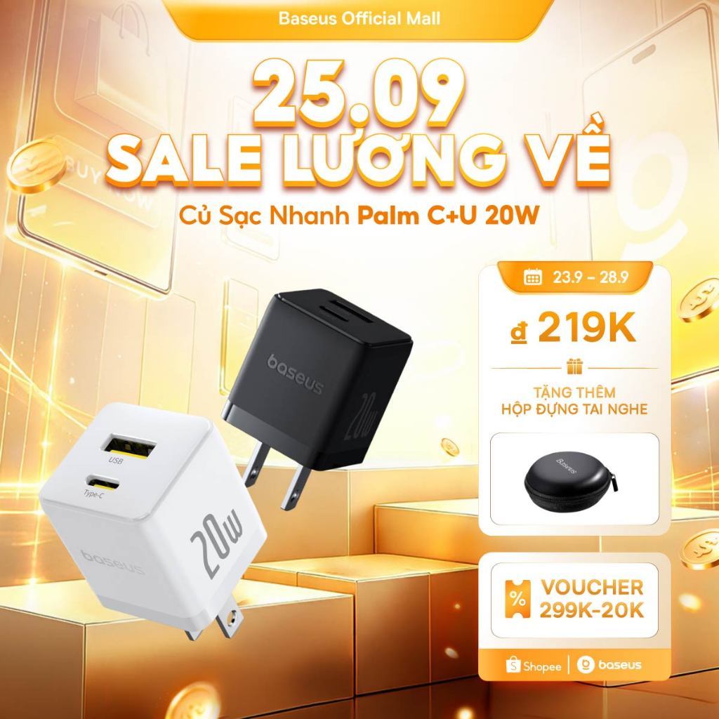 Bộ sạc Baseus cổng loại C/PD 20W hỗ trợ sạc nhanh