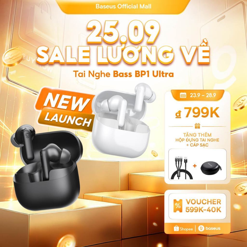 [Mở bán 15/7] Baseus Tai Nghe Bass BP1 Ultra Bluetooth 6.0 ANC Khử tiếng ồnTWS 55dB Cuộc gọi AI thích ứng