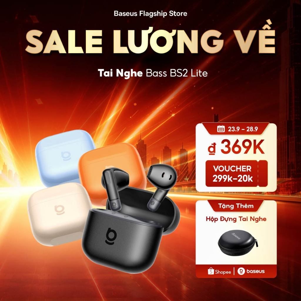 Tai Nghe Bass BS2 Lite Bluetooth 6.0 Đàm thoại rõ nét với micro kép Al Tăng cường âm trầm Thiết kế bán in-ear thoải mái