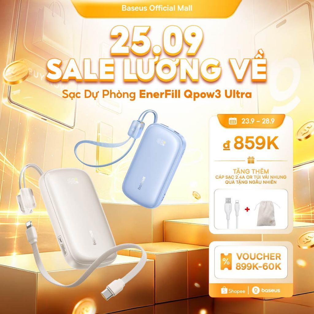 [Chứng nhận 3C MỚI] Baseus EnerFill FC21 Qpow 3 Ultra Digital Display Power Bank với cáp có thể tháo rời 10000mAh / 20000mAh 22,5W