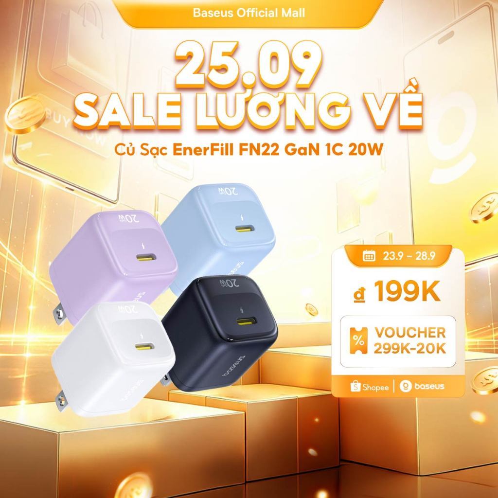Củ sạc nhanh BASEUS PD 20W GaN5 1C thích hợp cho i14 13 12 pro max