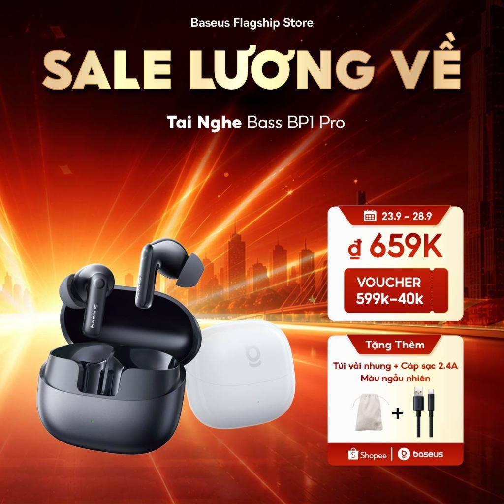 Tai nghe không dây Baseus BP1 Pro ANC -50dB Giảm tiếng ồn Hi-Res Bluetooth 6.0 IPX55 Chống nước 55Hr