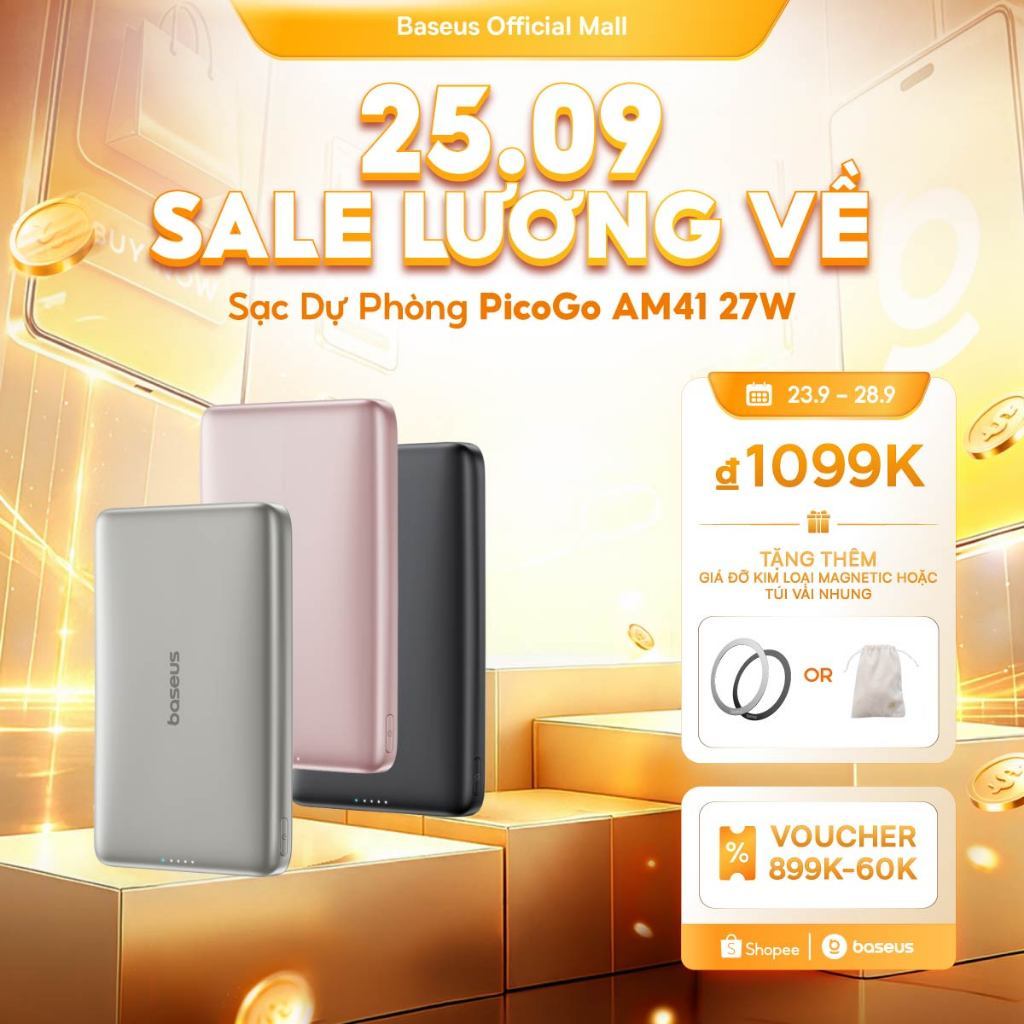 Sạc Dự Phòng PicoGo AM41 27W Baseus Thiết Kế Siêu Mỏng từ tính  5000mAh 10000mAh