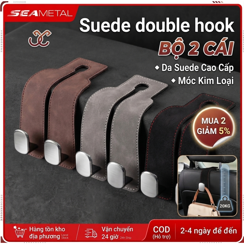 SEAMETAL 2 cai  Móc Dụng Cụ Ô Tô Móc Kim Loại Móc Treo Ghế Ô Tô Lưng Đôi Ghế Sau Da Lộn Cho Xe Ô Tô Phụ Kiện Nội Thất