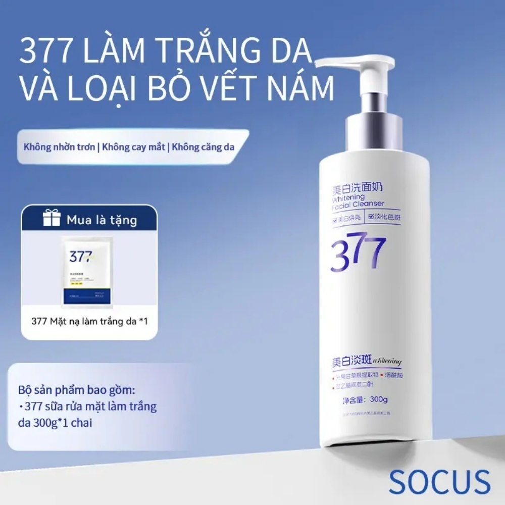 Sữa rửa mặt làm trắng SOCUS 377 – giúp làm sáng da, làm sạch sâu, mờ vết thâm, chống lão hóa và loại bỏ lớp trang điểm nhẹ; phù hợp cho da dầu và da dễ nổi mụn.