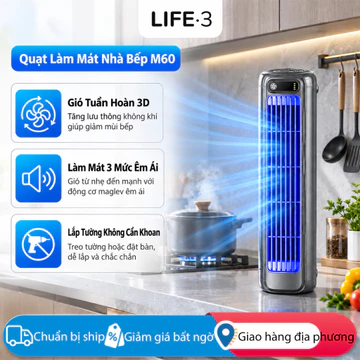 Quạt điều hòa để bàn & treo tường 2 trong 1 3Life, Quạt gió hướng dẫn làm mát nhanh, Máy làm mát không khí có thể sạc lại Turbo cho nhà bếp, văn phòng, phòng ngủ (M60)