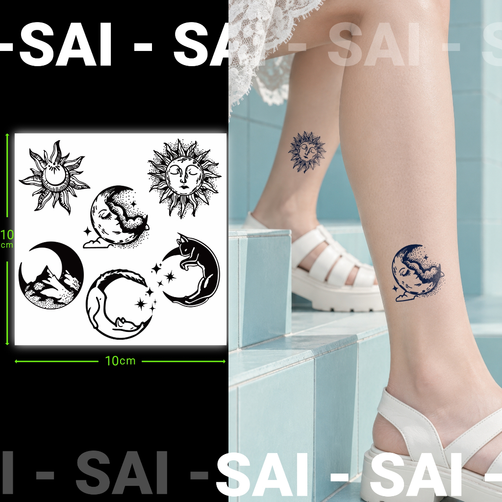 SAI MAGIC TATTOO Hình Dán Xăm Tạm Thời 10CM×06CM chống thấm nước lâu trôi lên đến 2 tuần,Cổ tay Cánh tay,Bé nhỏ Cute Dễ thương tối giản,Thập cẩm Mặt trời Mặt trăng Hành tinh 012