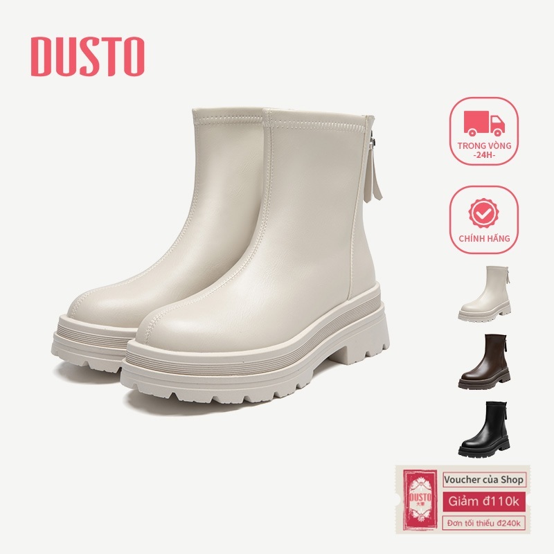 Giày bốt nữ DUSTO Giày bốt ngắn thời trang mũi tròn dày DWD300296A