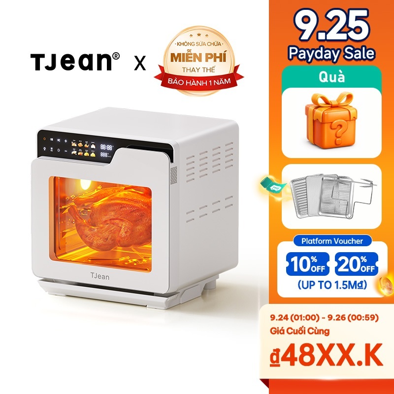 TJean Lò nướng hơi nước  không dầu 18L , cảm ứng màu ,Lò nướng gia dụng đa chức năng(12 tháng)