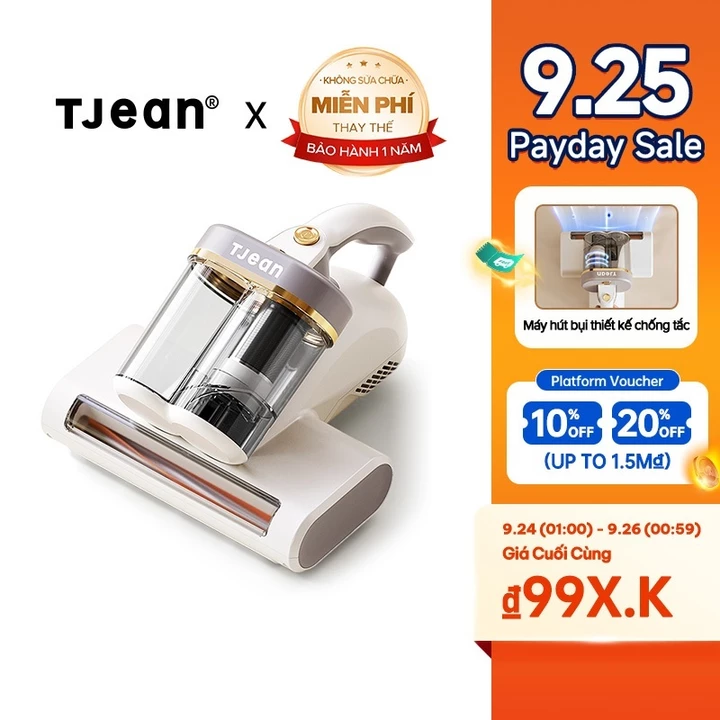 TJean Máy hút bụi giường nệm cầm tay – Lực hút 18Kpa, UV diệt khuẩn, hộp bụi kép