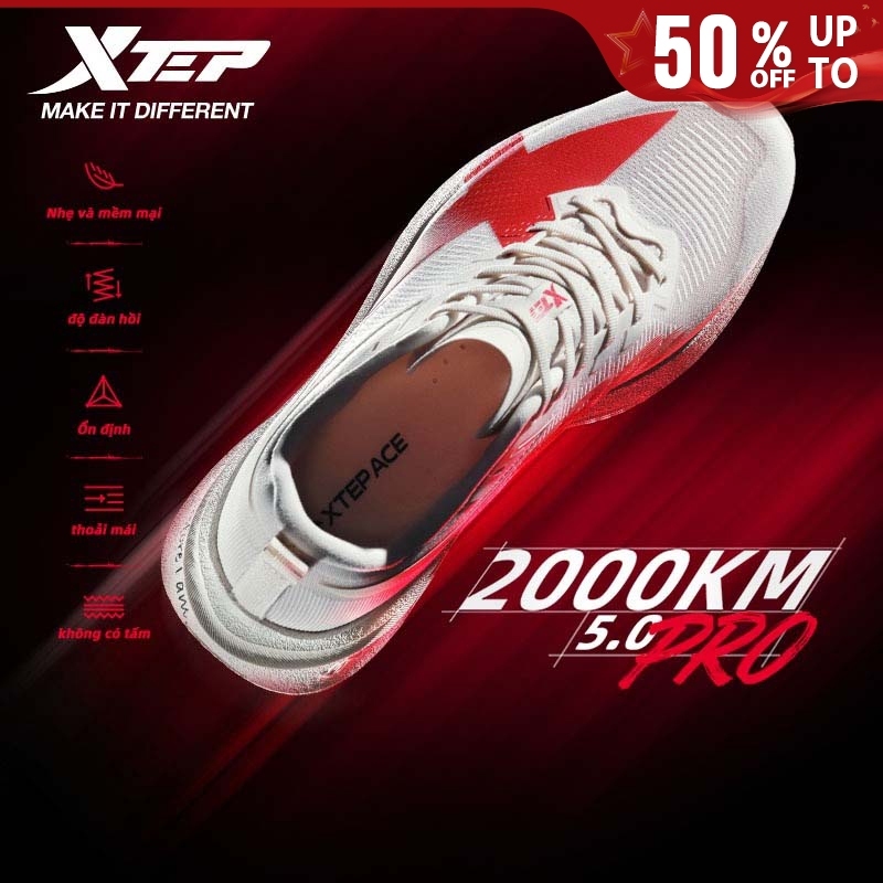 【XTEP】2000KM 5.0 PRO Giày chạy siêu tập luyện ACE-Foam đế giữa Giày chạy bộ tập luyện Giày thể thao giảm chấn, bền(Local delivery)