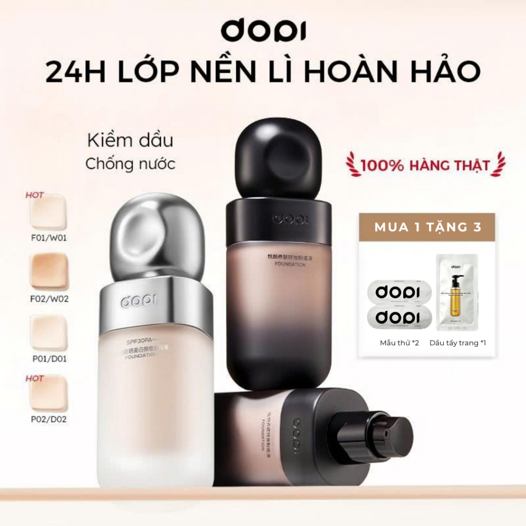 DOPI Kem Nền Không Bị Lem Và Lâu Trôi 35ml. Lâu Trôi, Kiểm Soát Dầu Và Chống Nước Trong 24 Giờ