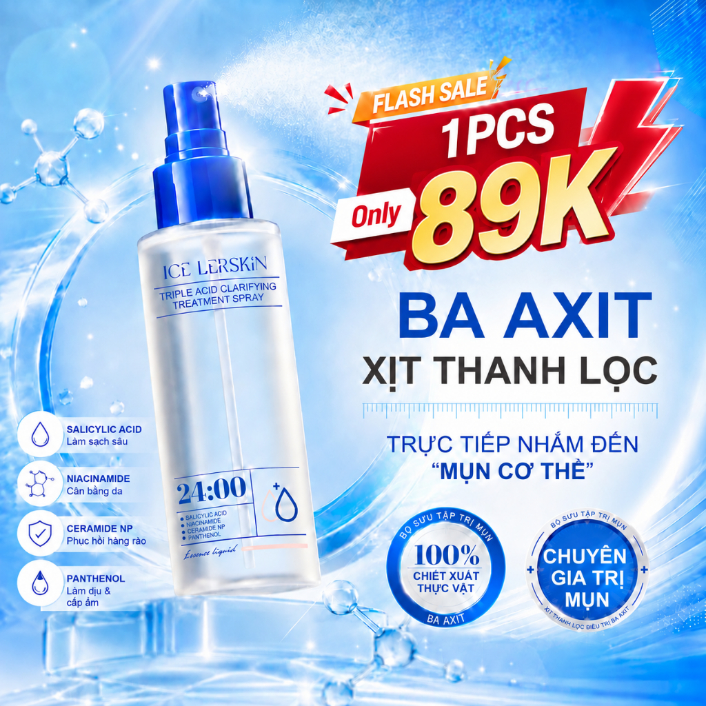 ICE LERSKIN Xịt Làm Sạch Da Salicylic Triple Acid  | Chăm Sóc Da Mặt, Lưng, Ngực & Vai | Giúp Da Mịn Màng 120ML