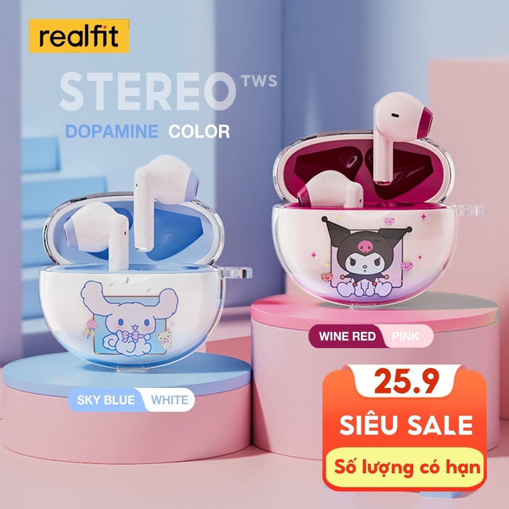 Tai nghe Bluetooth Realfit F2 Âm thanh nổi HIFI Âm trầm tuyệt vời với Mic tai nghe dễ thương