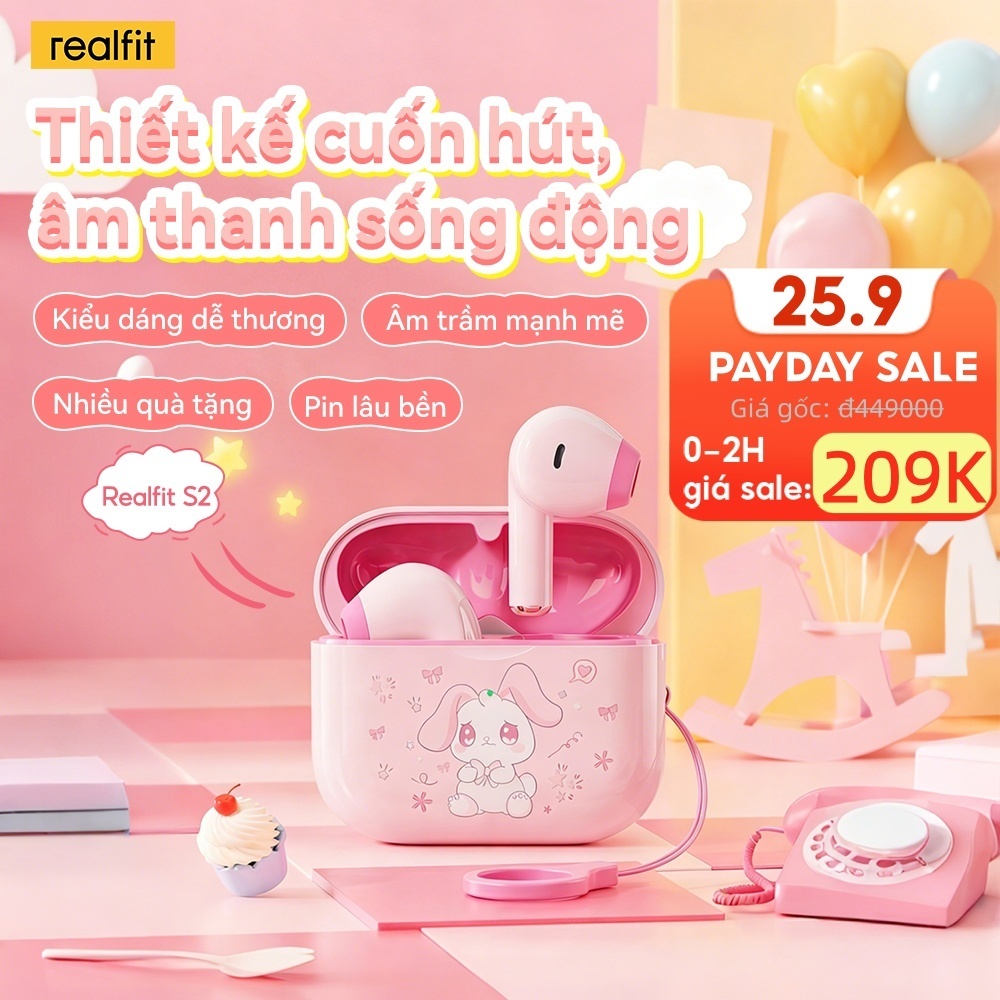 Tai nghe Bluetooth REALFIT S2 Mini | Điều khiển App | Êm tai | Chế độ Ngủ | Thiết kế Dopamine