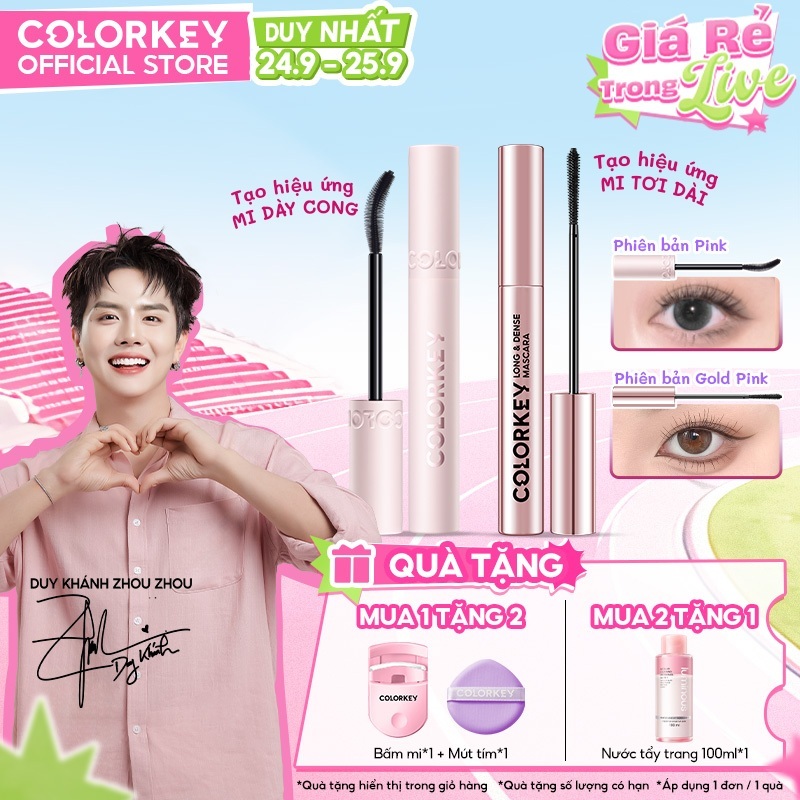 Mascara COLORKEY Chuốt Mi Dài Tơi Tự Nhiên, Cong Mi, Kháng Nước Lâu Trôi 24H