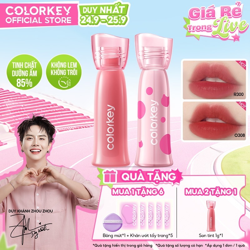 [MUA 2 TẶNG 1] Son Tint Lì COLORKEY Watery Tint, Bền Màu Lâu Trôi, Dưỡng Ẩm Không Dính 2.5g