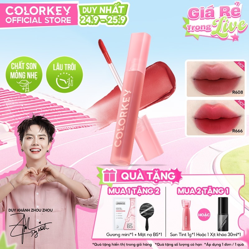 Son Kem Nhung Lì COLORKEY Velvet, Bền Màu Dễ Tán, Nhẹ Môi 2.5g
