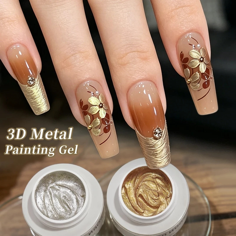 Kim Loại Vàng Điêu Khắc Gel Sơn Móng Tay Chắn 3D Dập Nổi Gel Chromes Vintage Hoa Khắc Gel Dụng Cụ Làm Móng Tay Vẽ Line Viền Miss Gooey