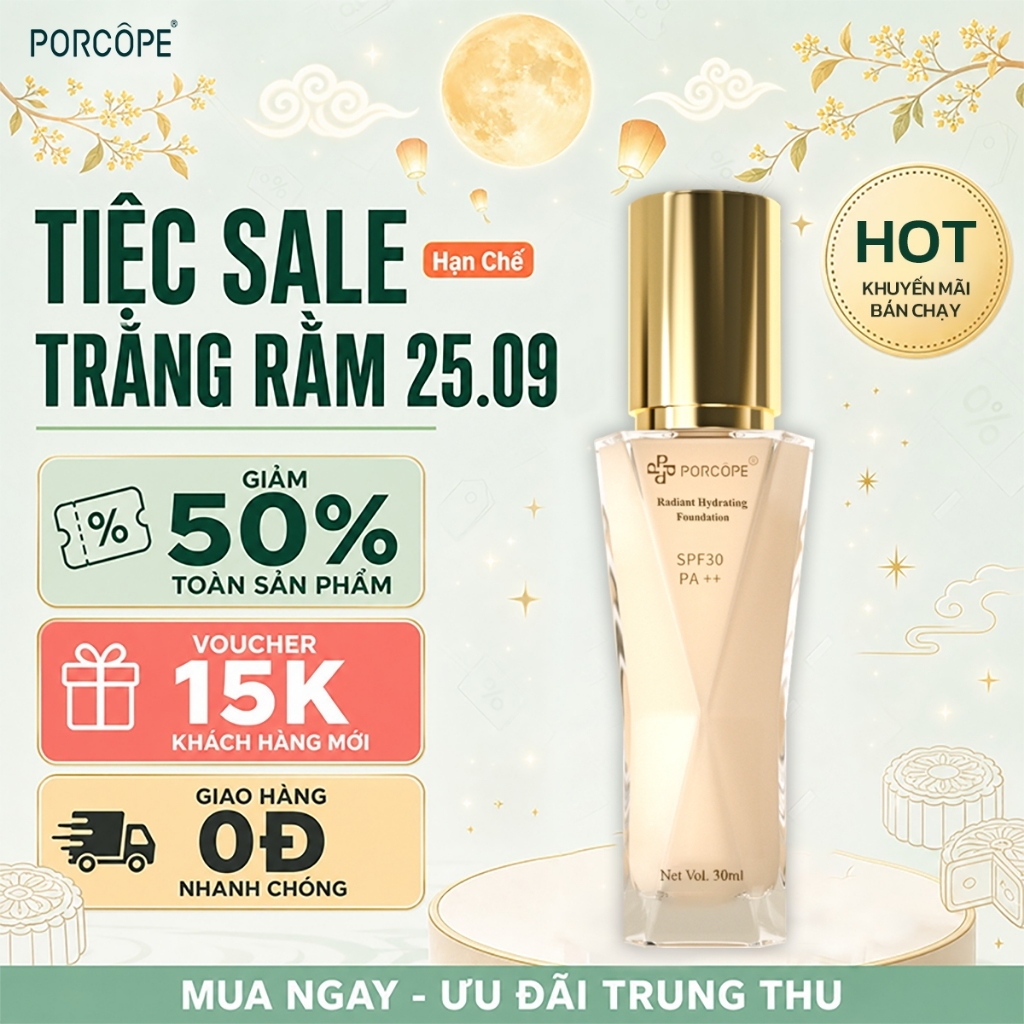 【PORCOPE】Kem nền chống nắng SPF30+ chống nước lâu trôi Tự Nhiên 30ml