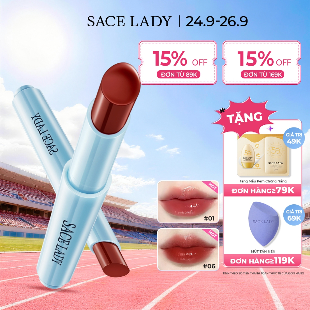 Son Tint Bóng SACE LADY Mát Màu Nước Lấp Lánh Một Cú Nhấp Chuột Bóng Sáng Bóng Trang Diểm Môi