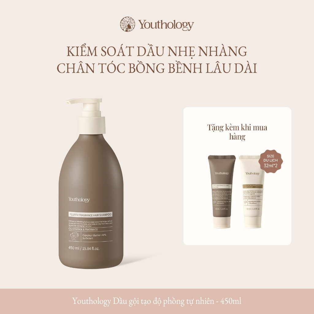Youthology Dầu Gội Đầu Tạo Phồng 450ml - Hương Thơm Lâu, Nâng Chân Tóc, Giảm Bết Dầu, Tóc Bồng Bềnh Tự Nhiên