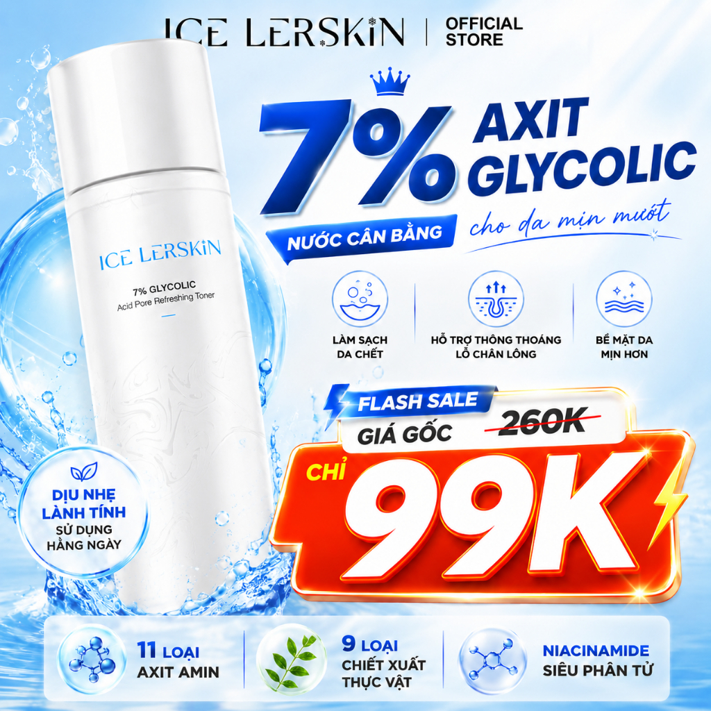 【Mua 3 Tặng 1】ICE LERSKIN Toner 7% Glycolic Acid 200ml | Nước Cân Bằng AHA | Làm Sạch Da Chết, Hỗ Trợ Thông Thoáng Lỗ Chân Lông | Combo Skincare
