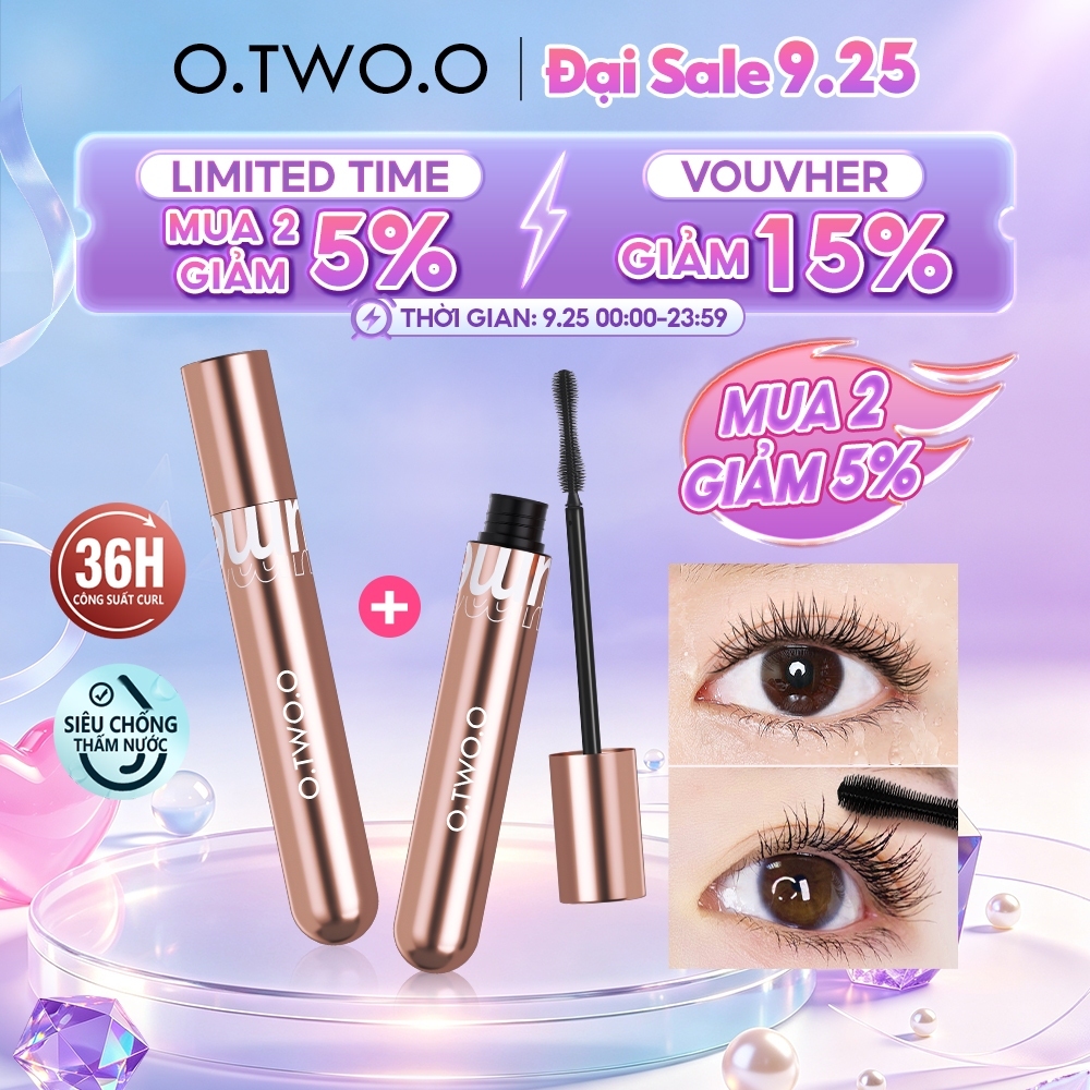 Mascara O.TWO.O chống nước chống nhòe lâu phai 36h cho hàng mi dày dài và cong vút