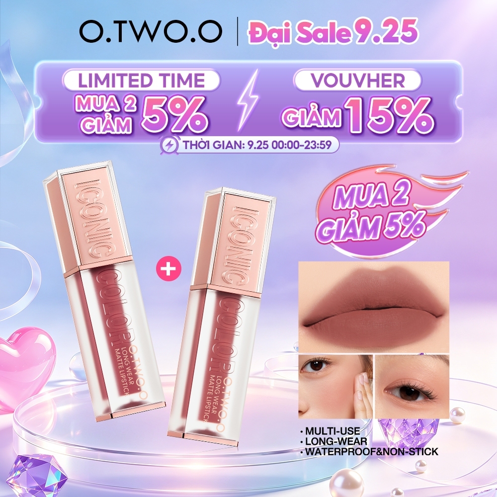 O.two.o 8 Màu Cao Cấp Cao Cấp Nhung Mờ Môi Bùn Nhẹ Mịn Chống Thấm Nước Đa Năng