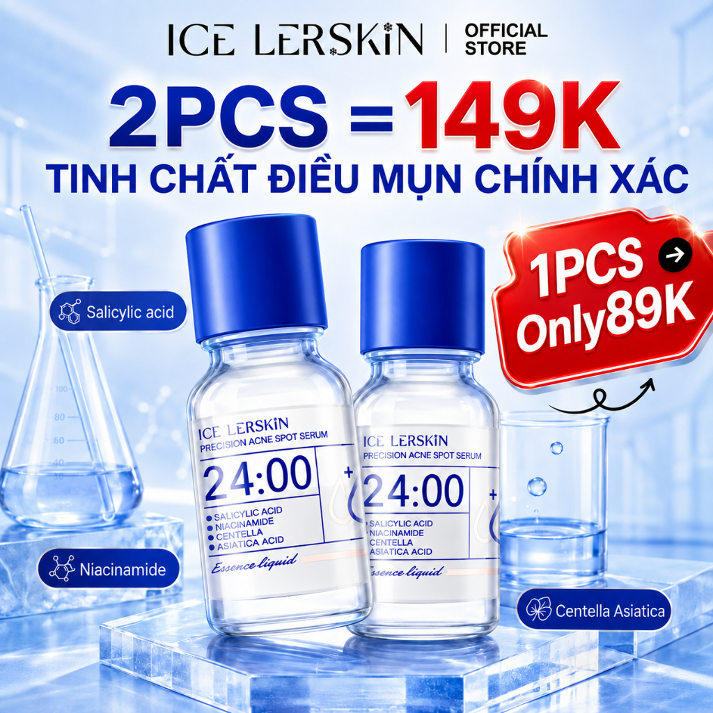 ICE LERSKIN Serum Chăm Sóc Da Mụn 10ml | Salicylic Acid | Kiểm Soát Dầu, Thông Thoáng Lỗ Chân Lông | Combo Toner Glycolic & Bọt Rửa Mặt