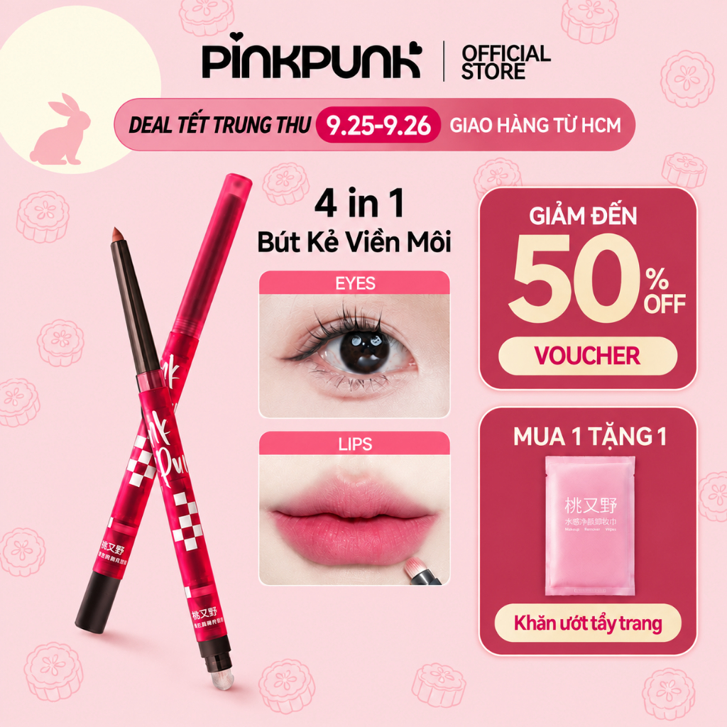 (COD) PinkPunk Chì Kẻ Viền Môi Đa Năng Pinkpunk Magic Line 4in1 – Kẻ Viền Môi, Vẽ Bọng Mắt, Mở Góc Mắt, Tạo Khối Mũi