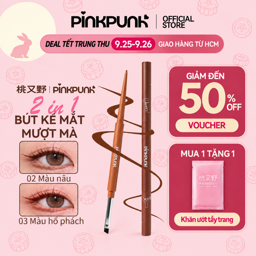 Bút Kẻ Mắt Gel Hai Đầu PinkPunk Đầu Gel 1.5mm & Cọ Tán Xéo Lâu Trôi Không Nước Chống Nhòe Màu Sắc Sống Động